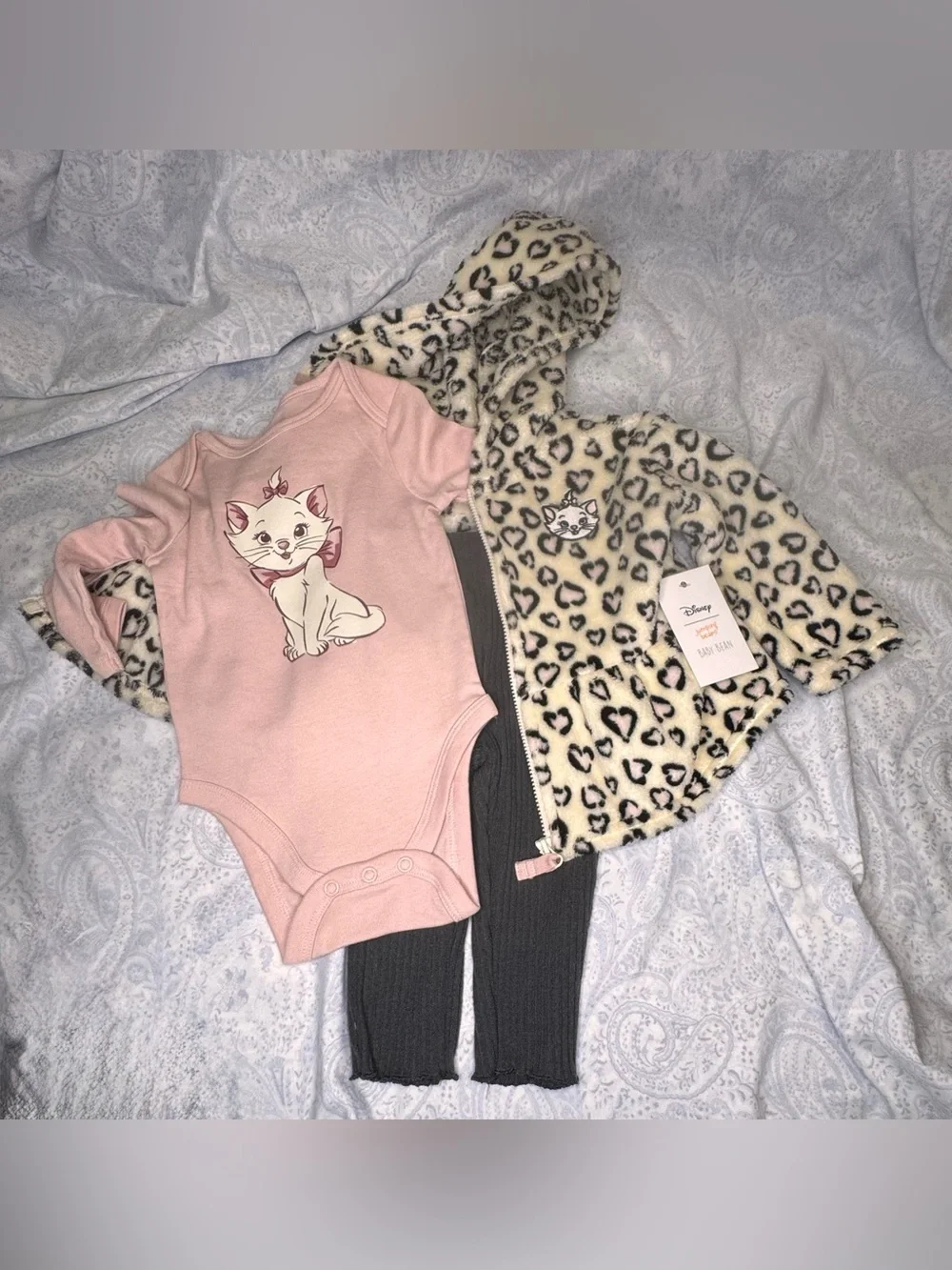 Disney The Aristocats Marie Bodysuit, dark gray  leggings & embroidered Jacket